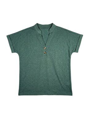 NWOT | Forest Green V-Neck Henley Roll Tab Short Sleeve Top | Small